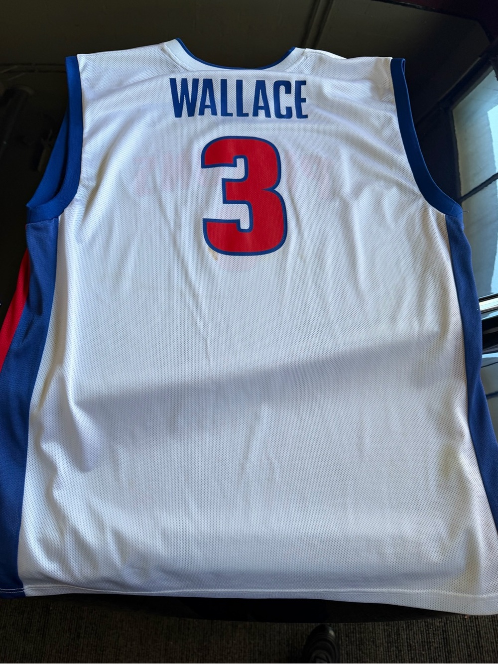 Wallace #3 White and Blue Basketball Jersey